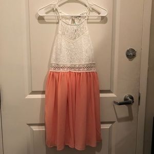 Papaya Coral and White Lace/Chiffon Dress